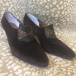 Vintage Silvia Fiorentina Brown Suede Beaded Heels - Size 8 1/2 N